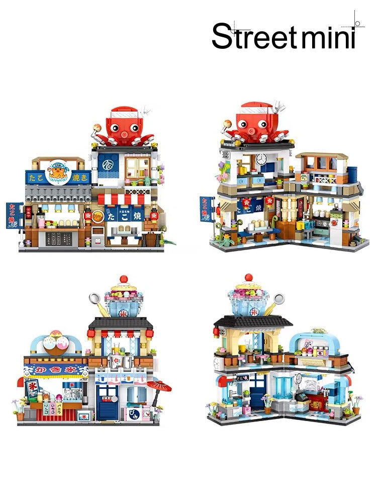 Takoyaki Shop Shaved Ice Shop Mini Small Particles Street View Building Blocks Trend Toy Assembly