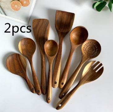 Thailand Teak Natural Wood Tableware Spoon Ladle Turner Long Rice Colander Soup Skimmer Cooking Spoons Scoop Kitchen Tool Set - Here2Save