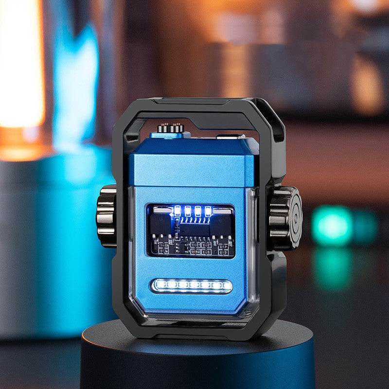 New Pulse Lighter Double Arc Outdoor Windproof Type-C Charging Electric Lighter Mechanical Alloy Rotary Gyroscope Decompression Tool - Here2Save