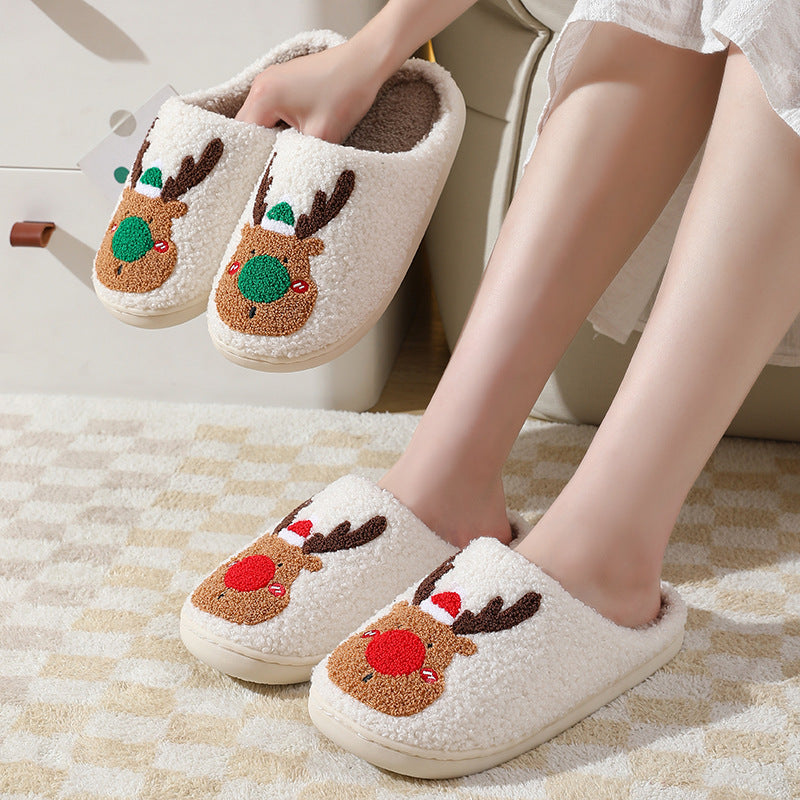 Christmas Shoes Winter Home Slippers Elk Soft Cozy Bedroom Slipper Slip On House Shoes - Here2Save