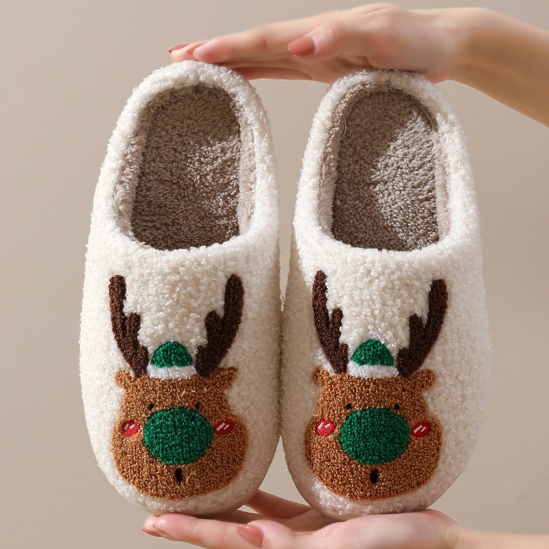 Christmas Shoes Winter Home Slippers Elk Soft Cozy Bedroom Slipper Slip On House Shoes - Here2Save