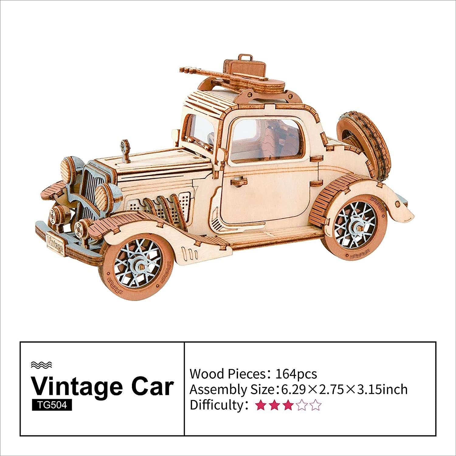 Robotime Rolife Vintage Car Model 3D Wooden Puzzle Toys For Chilidren Kids - Here2Save