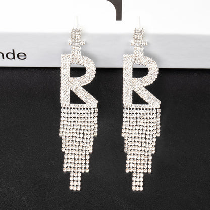 Fashion Jewelry 925 Silver Needle Ornaments Rhinestone Letter B Earrings Banquet Tassel Ear Ornaments Female