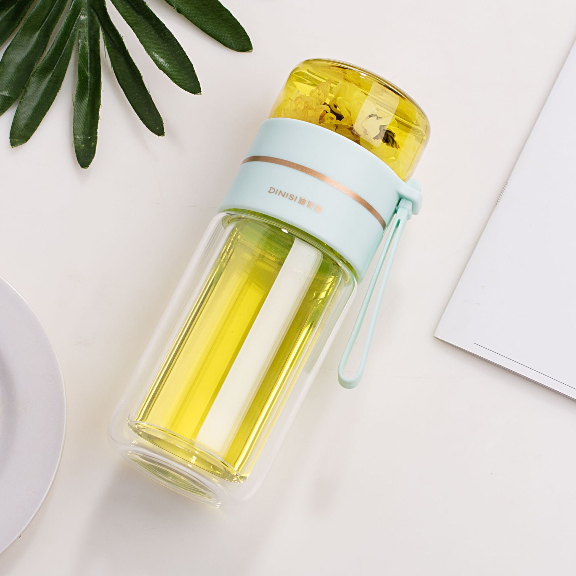 Glass Water Bottle With Tea Infuser Filter Tea Separation Double Wall Glass Bottle Leakproof Water Bottle - Here2Save