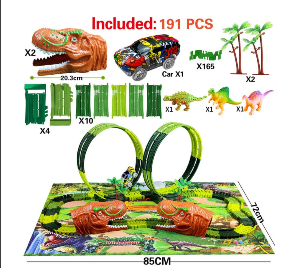 Pista eléctrica ensamblada para niños, simulación de carreras, Animal, dinosaurio tiranosaurio, juguete, rompecabezas, regalo para niño