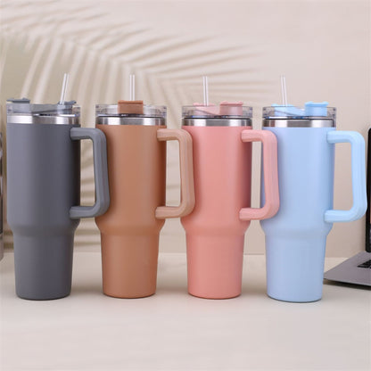 40oz Straw Coffee Insulation Cup With Handle Portable Car Stainless Steel Water Bottle LargeCapacity Travel BPA Free Thermal Mug - Here2Save