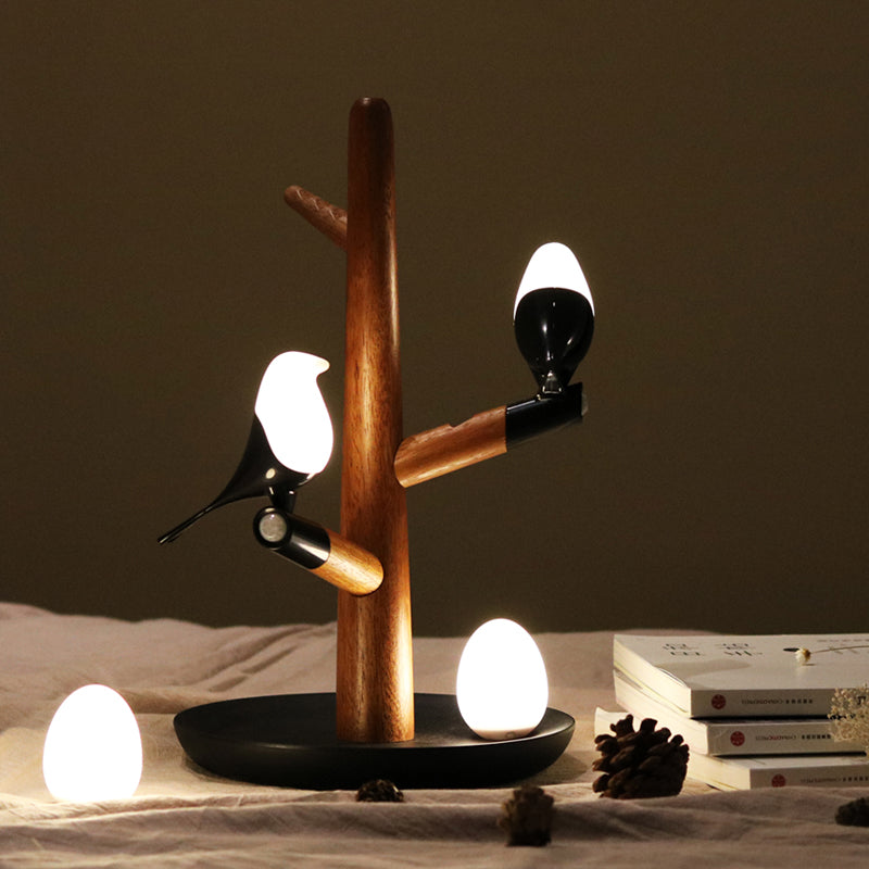 Luz creativa de dibujos animados de pájaro, luz de huevo de pájaro, desmontable, fácil de instalar, luz LED nocturna de inducción de madera Natural para dormitorio de niños