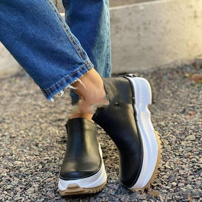 Botas de tobillo para mujer, plataforma, punta redonda, antideslizantes, suela gruesa, cremallera lateral, zapatos cálidos para otoño e invierno