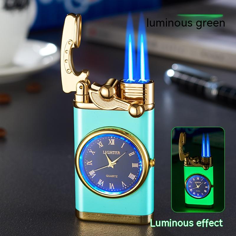 New Lighter With Electric Watch Rocker Arm Automatic Ignition Straight Blue Flame Lighter Creative Real Dial Inflatable Windproof Lighter Men's Watch Gift - Here2Save