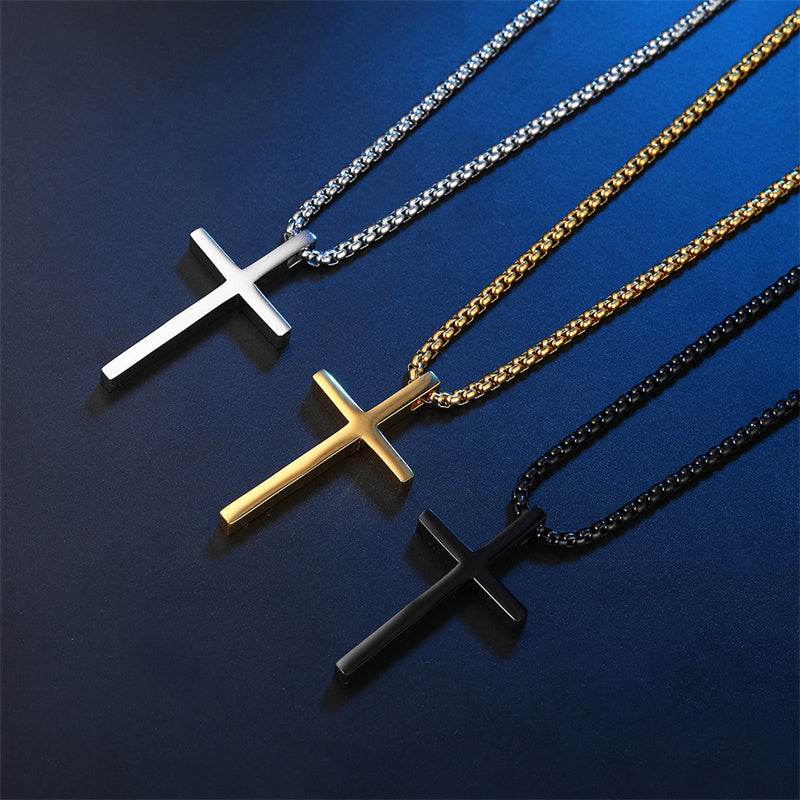Smooth Simple Titanium Cross Pendant Male And Female Personality Necklace - Here2Save
