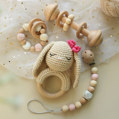 DIY Baby Handmade Wool Crochet Rabbit Rattle Toy