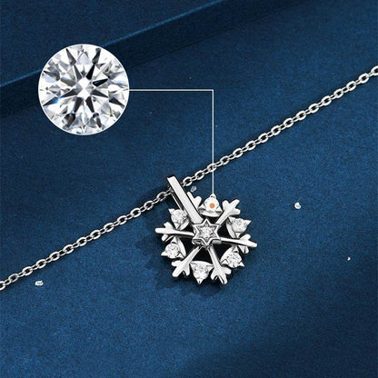 Rotatable 925 Silver Snowflake Necklace Women Luxury Niche Design Shiny Rhinestone Jewelry Autumn And Winter Birthday Gift For Friends - Here2Save