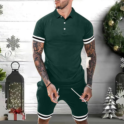 Mens Short Sets 2 Piece Outfits Polo Shirt Fashion Summer Tracksuits Casual Set Short Sleeve And Shorts Set For Men - Here2Save