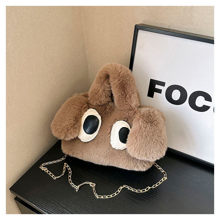 Cute Cartoon Big Eyes Dog Plush Bags For Women Winter Fashion Chains Handbags Designer Personalized Shoulder Crossbody Bag