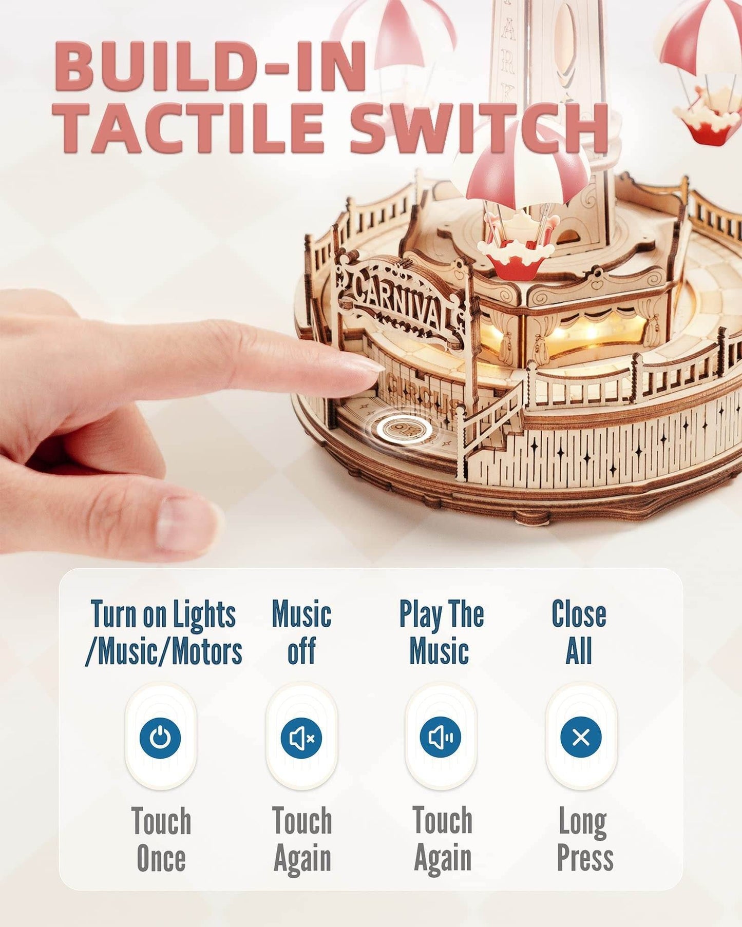 Robotime Rokr Parachute Tower DIY Music Box Building Block Amusement Park Series For Kids Adults Easy Assembly 3D Wooden Puzzle - Here2Save