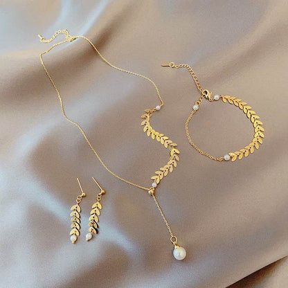 Special-interest Design Wheat Pearl Necklace Earring Bracelet Set - Here2Save
