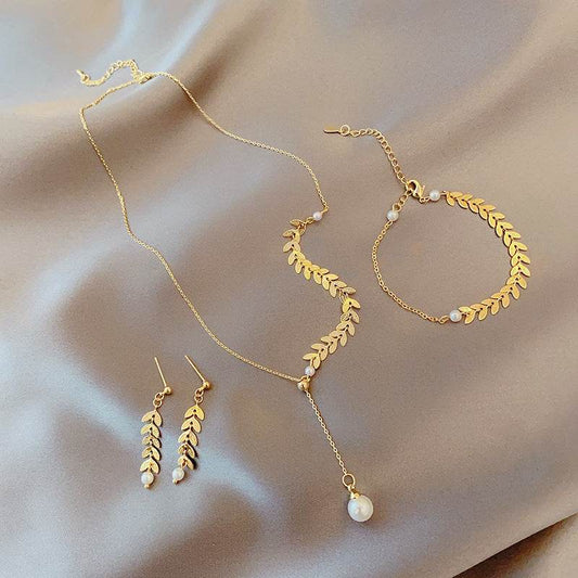 Special-interest Design Wheat Pearl Necklace Earring Bracelet Set - Here2Save