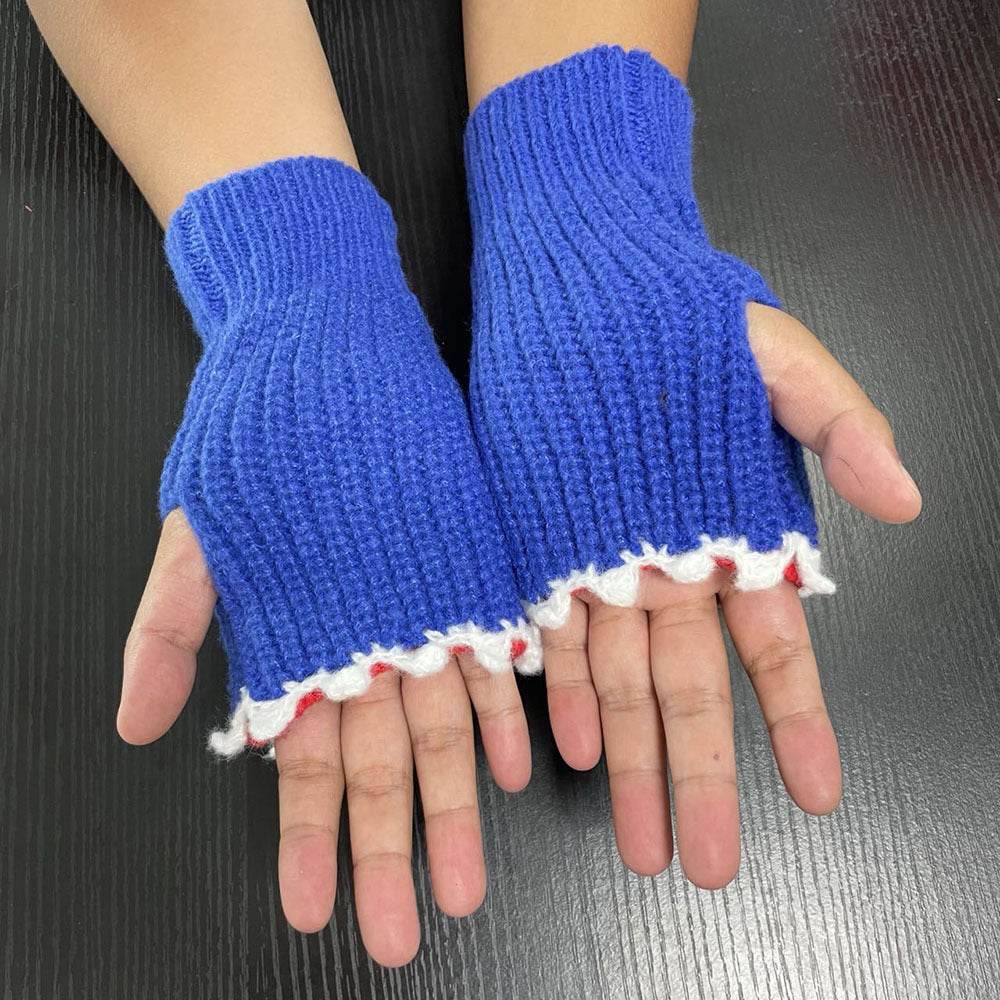 New Cartoon Grey Shark Warm Half Finger Knitted Gloves - Here2Save