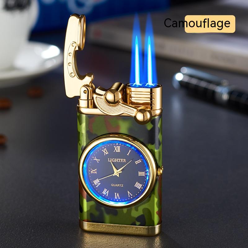 New Lighter With Electric Watch Rocker Arm Automatic Ignition Straight Blue Flame Lighter Creative Real Dial Inflatable Windproof Lighter Men's Watch Gift - Here2Save