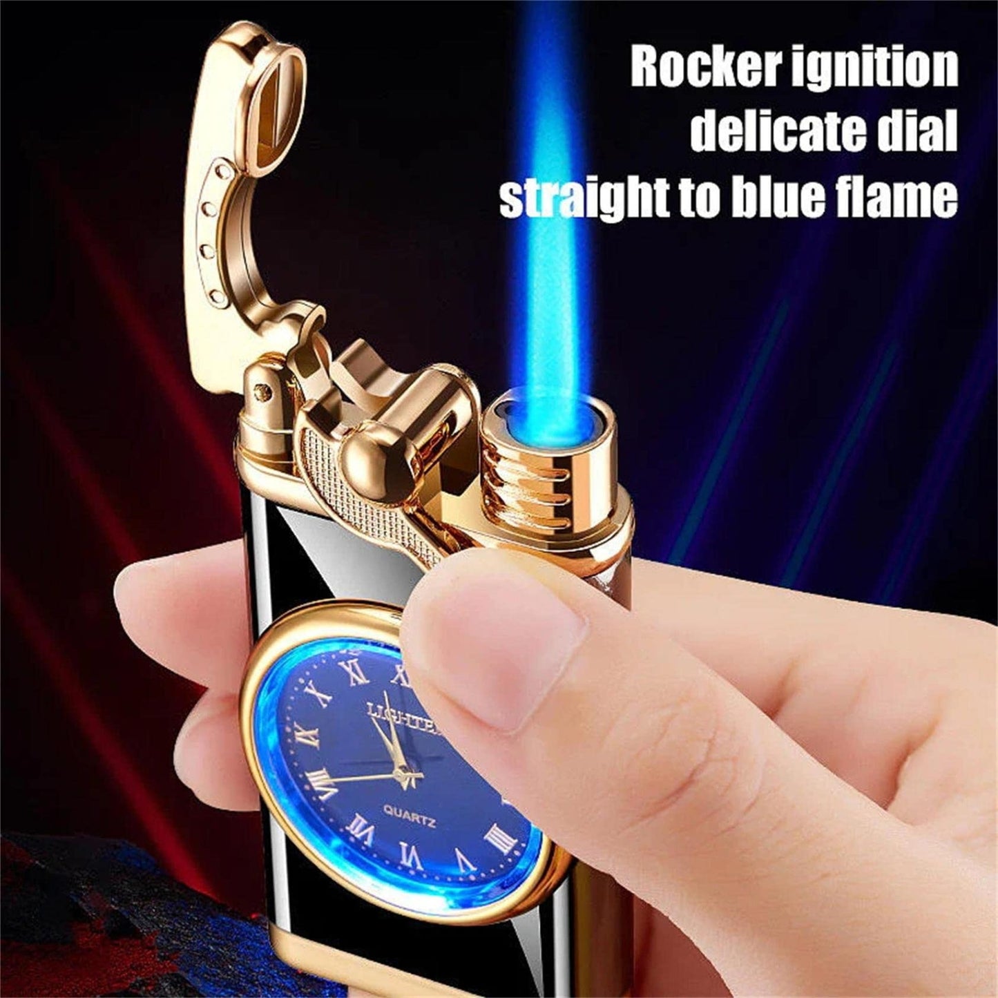 New Lighter With Electric Watch Rocker Arm Automatic Ignition Straight Blue Flame Lighter Creative Real Dial Inflatable Windproof Lighter Men's Watch Gift - Here2Save