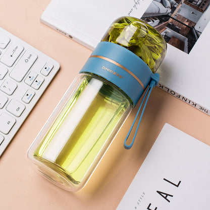 Glass Water Bottle With Tea Infuser Filter Tea Separation Double Wall Glass Bottle Leakproof Water Bottle - Here2Save