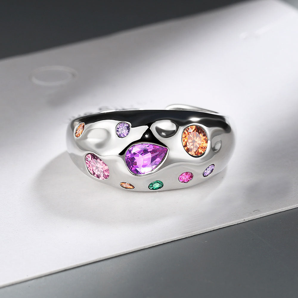 Colorful Rhinestones Rings For Women Temperament Niche Luxury Opening Ring