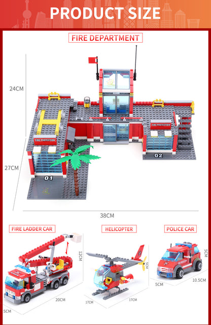 Fire Station Model Building Blocks City Construction Firefighter Truck Educational Bricks Toys Child