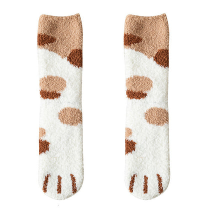 Women's Coral Fleece Cat Paw Pattern Kawaii Thick Warm Socks