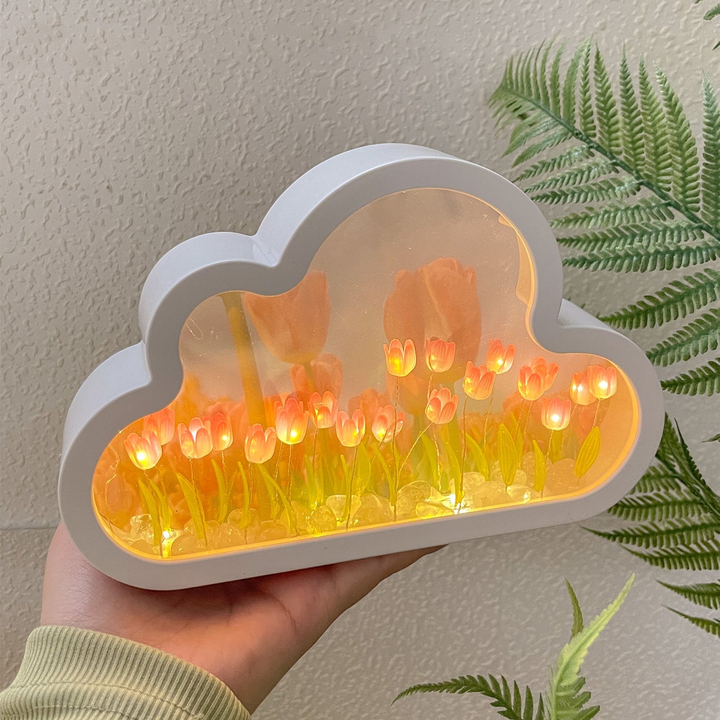 Tulip Night Lamp DIY Material Cloud Tulips Night Lamp Decorative Mirrors Photo Frame LED Table Lights Korean Creative Desk Bedroom Handmade Birthday Gifts