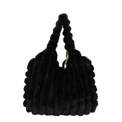 Bolso de felpa de diseño a rayas, bolsos de hombro a la moda para invierno, bolsos peludos de gran capacidad, bolso de compras bonito portátil