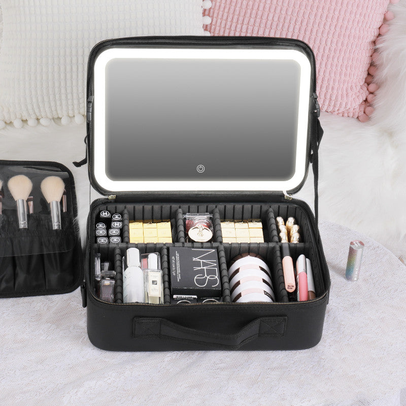 Smart LED Cosmetic Case With Mirror Cosmetic Bag Large Capacity Fashion Portable Storage Bag Travel Makeup Bags - Here2Save