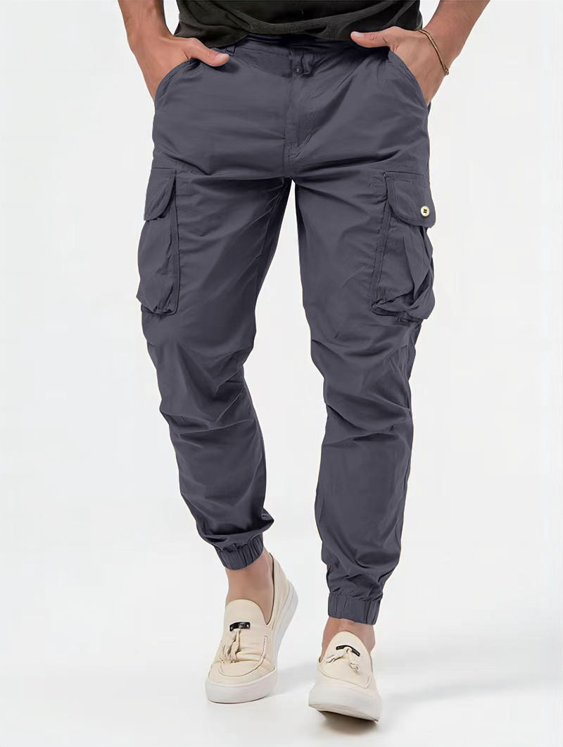 Pantalones cargo para hombre con bolsillos tridimensionales Pantalones casuales de color sólido