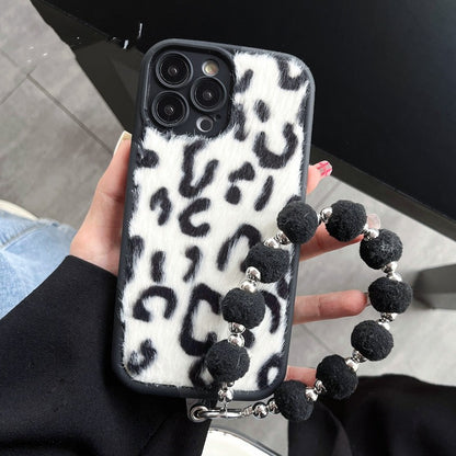 Funda para teléfono de felpa con estampado de leopardo