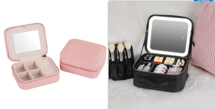 Smart LED Cosmetic Case With Mirror Cosmetic Bag Large Capacity Fashion Portable Storage Bag Travel Makeup Bags - Here2Save