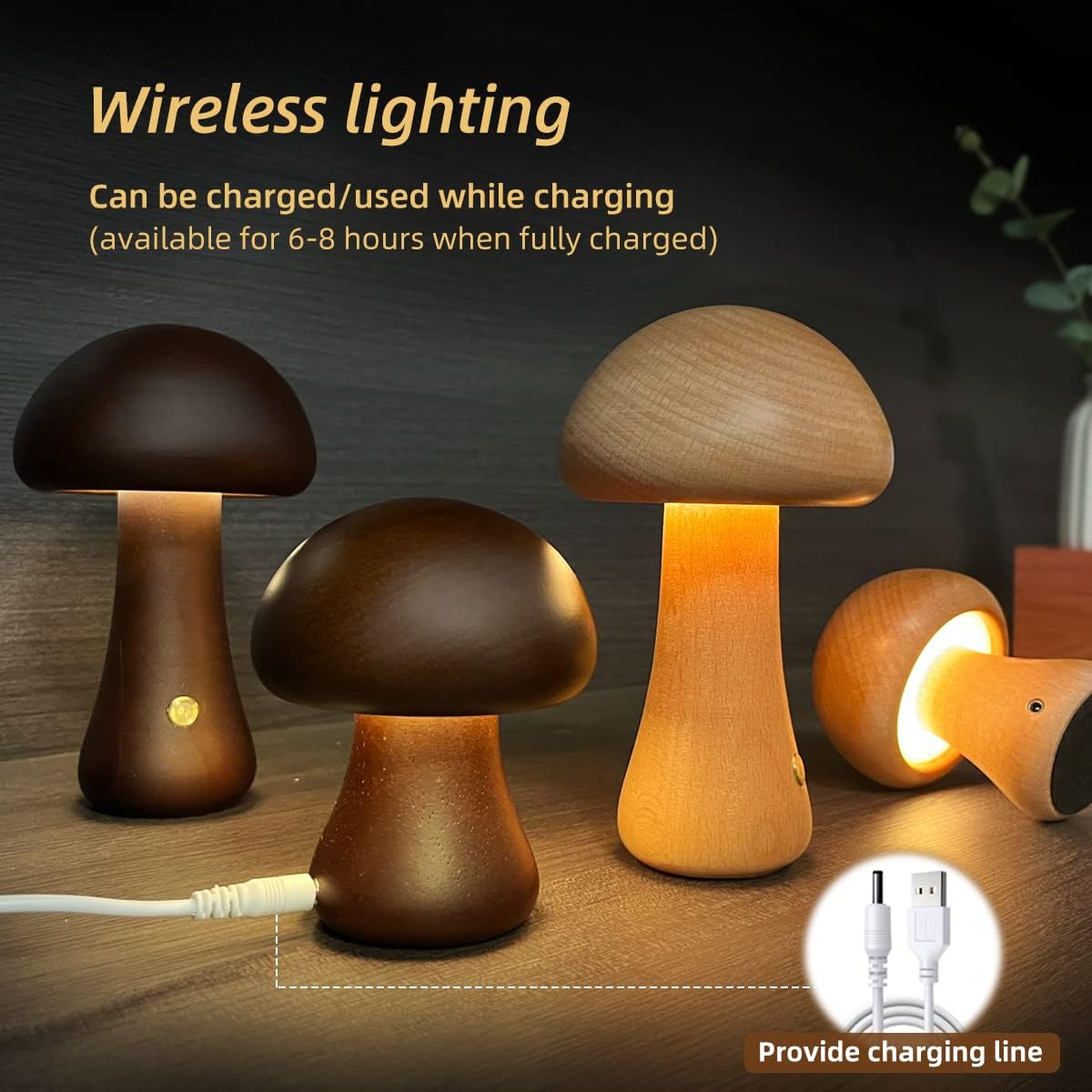 INS Wooden Cute Mushroom LED Night Light With Touch Switch  Bedside Table Lamp For Bedroom Childrens Room Sleeping Night Lamps Home Decor - Here2Save