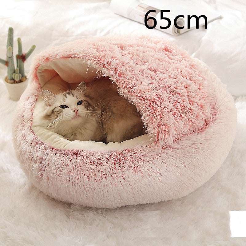 2 In 1 Dog And Cat Bed Pet Winter Bed Round Plush Warm Bed House Soft Long Plush Pets Bed