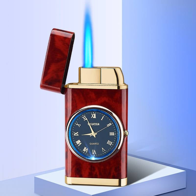 New Lighter With Electric Watch Rocker Arm Automatic Ignition Straight Blue Flame Lighter Creative Real Dial Inflatable Windproof Lighter Men's Watch Gift - Here2Save