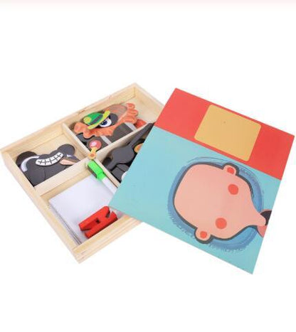 Montessori Magnetic Fun Puzzle Children's Wooden Puzzle Box Game Cartoon Educational Painting Toys For Children Gift Antistress