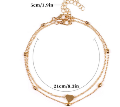 Double-layered anklet Retro beach ball chain heart-shaped anklet - Here2Save