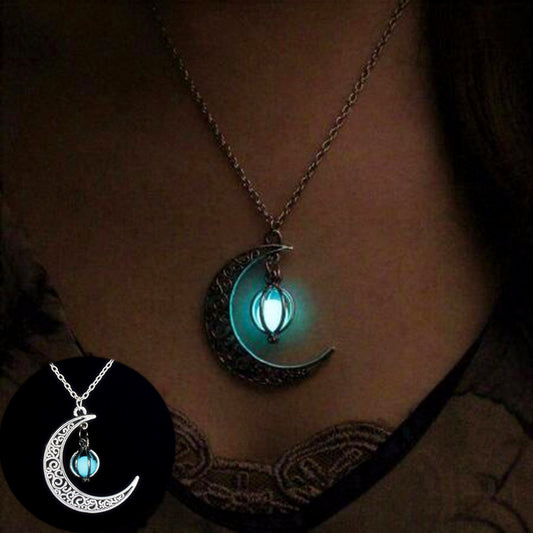 Fashion Moon Natural Glowing Stone Healing Necklace Women Gift Charm Luminous Pendant Necklace Jewelry - Here2Save