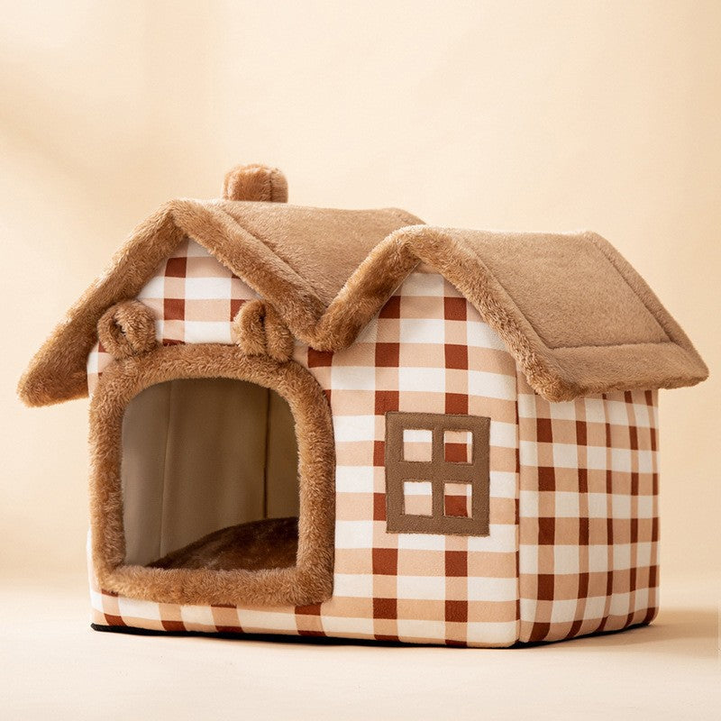 Casa plegable para perros, cama para Gato, Villa para perros de invierno, caseta para dormir, nido extraíble, cueva cerrada cálida, sofá, suministros para mascotas