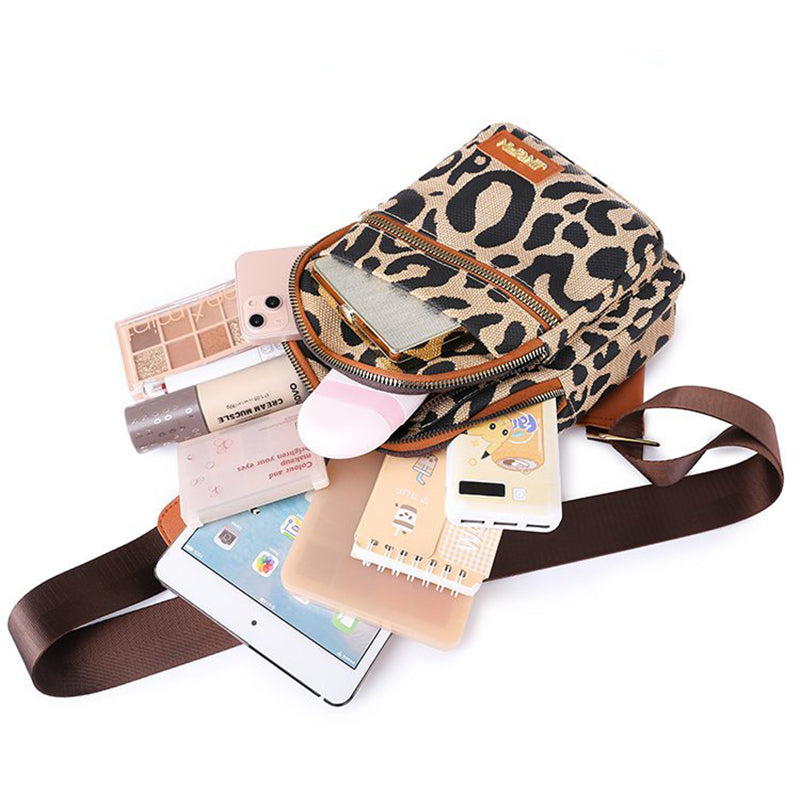 Bolso bandolera con estampado de leopardo y conector para auriculares, mochila cruzada, bolso de hombro para mujer