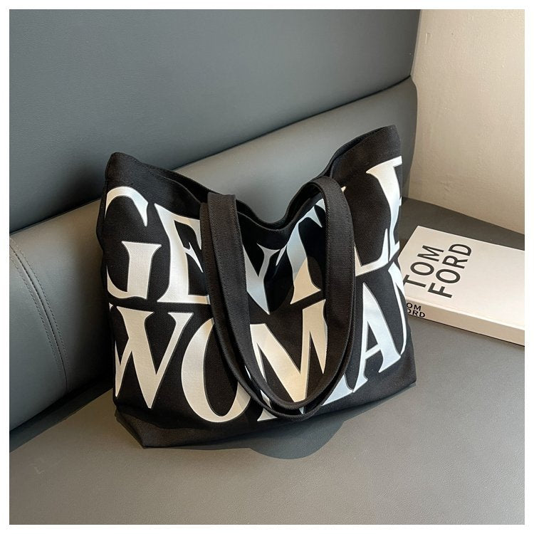 Bolso de lona de gran capacidad para mujer, bandolera con estampado de letras, bolsos sencillos de viaje, bolsas para compras diarias informales