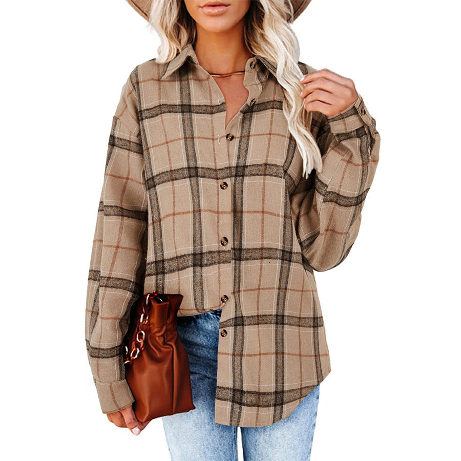 Women's New Casual Loose Boyfriend Plaid Shirt