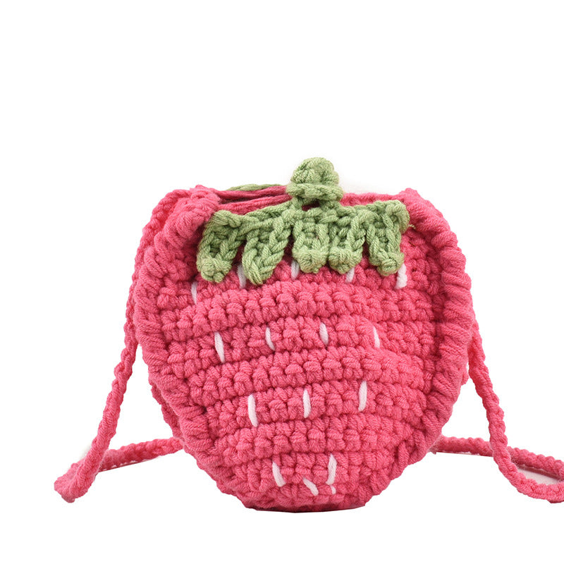 Bolso cruzado de fresa lindo de lana infantil hecho a mano