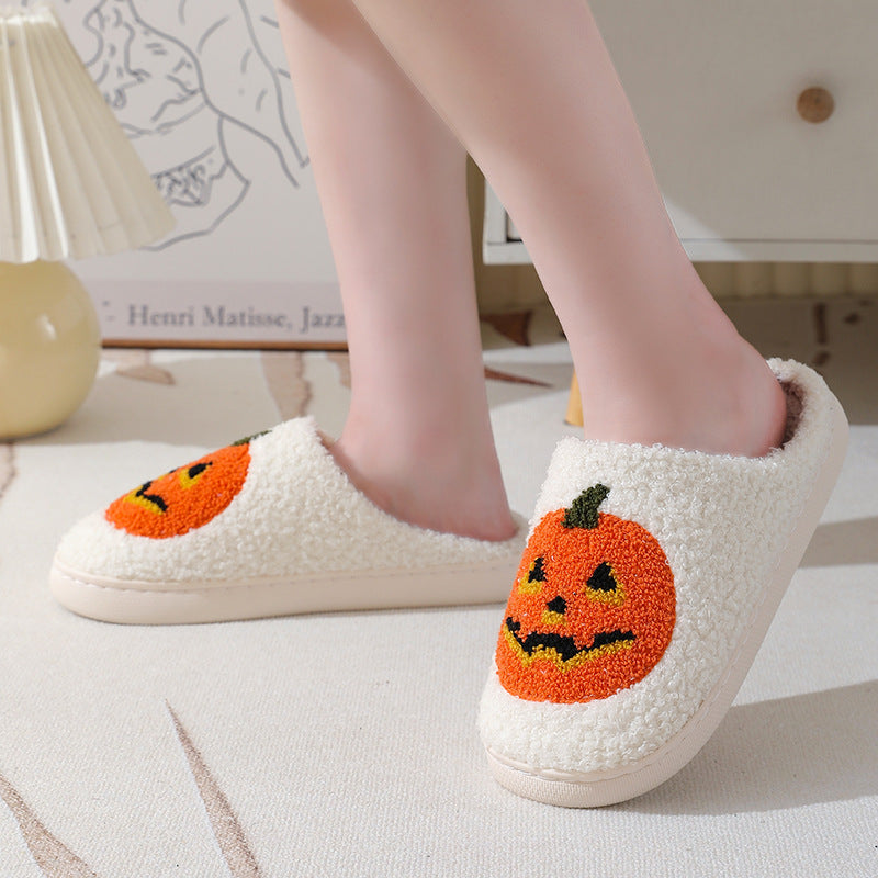 Halloween Pumpkin Cartoon Slippers Warm Winter Slippers Men And Women Couples Indoor House Shoes - Here2Save