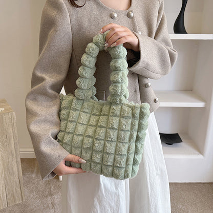 Bolsos a cuadros, moda de invierno, bolso de compras de felpa de alta capacidad, estilo coreano, bolsos de mano de lujo de diseñador personalizados para mujer