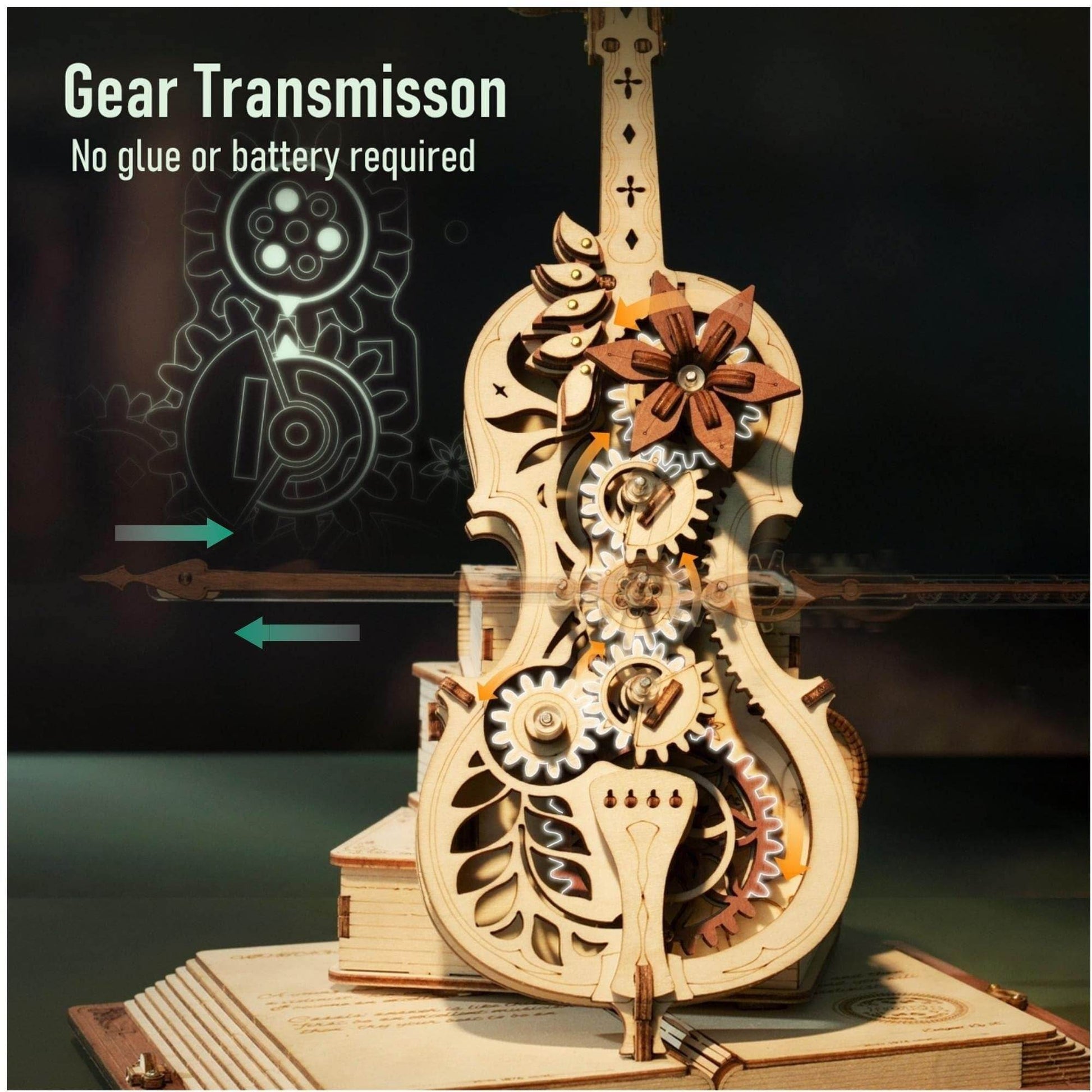 Robotime ROKR Magic Cello Mechanical Music Box Moveable Stem Funny Creative Toys For Child Girls 3D Wooden Puzzle AMK63 - Here2Save