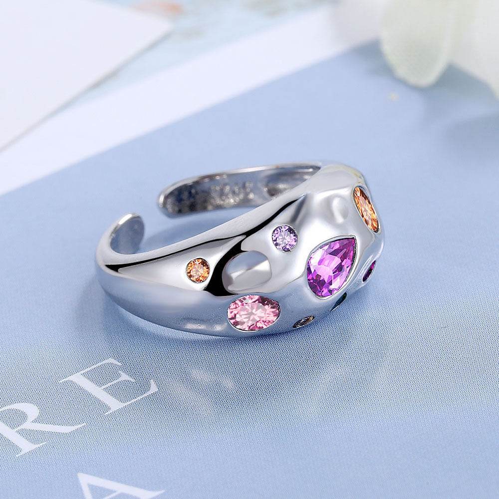 Colorful Rhinestones Rings For Women Temperament Niche Luxury Opening Ring - Here2Save