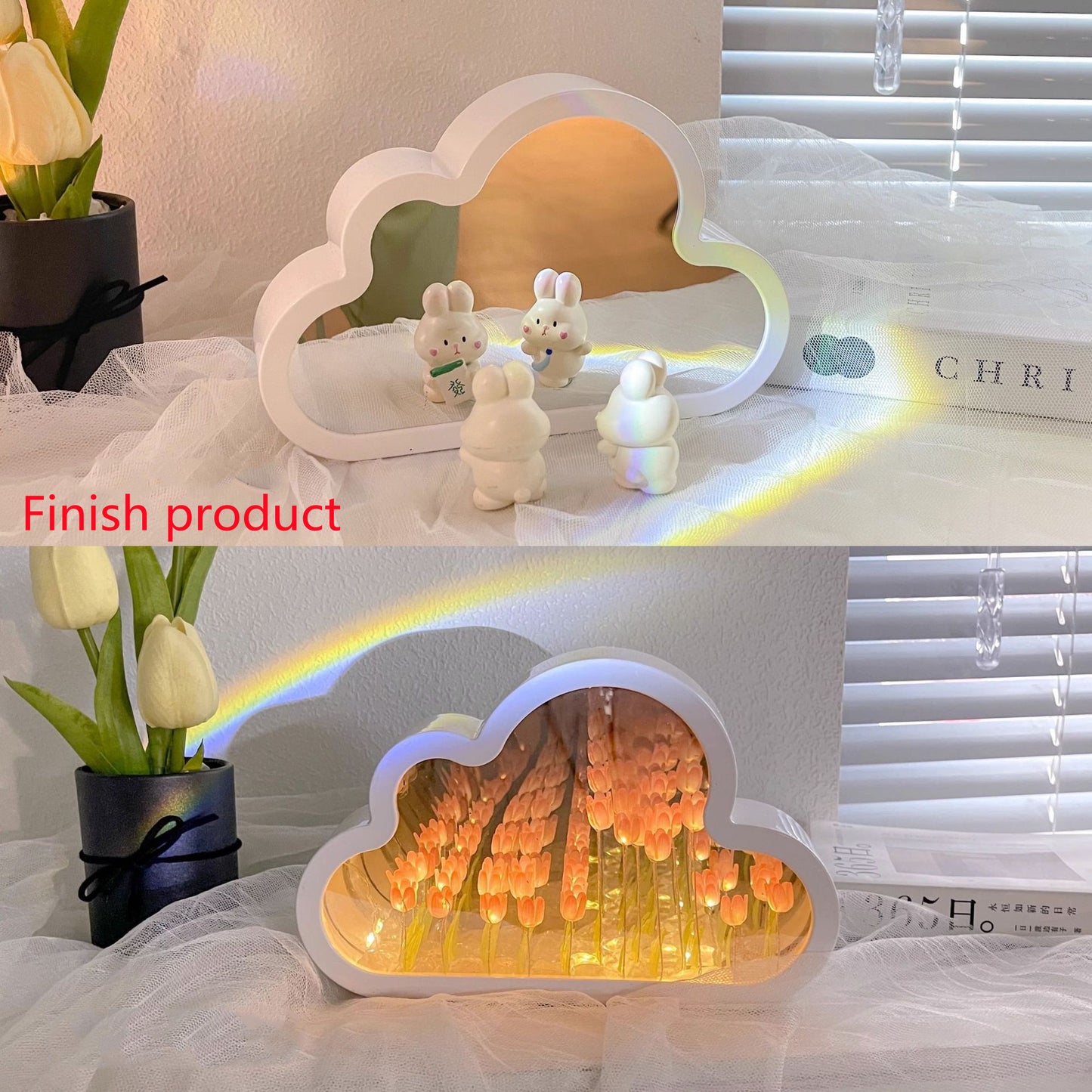 Tulip Night Lamp DIY Material Cloud Tulips Night Lamp Decorative Mirrors Photo Frame LED Table Lights Korean Creative Desk Bedroom Handmade Birthday Gifts